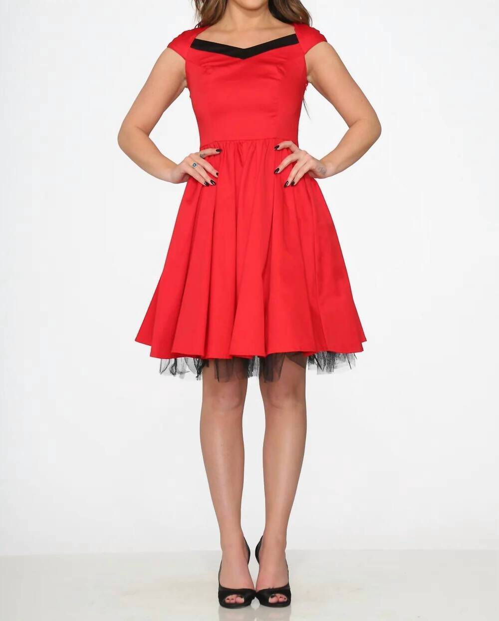 NEW ORCHID BLOOM trim swing dress in red black